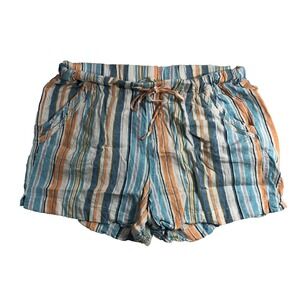 Briggs Shorts Womens Large White Blue Orange Striped Linen Blend Pull-On Pockets